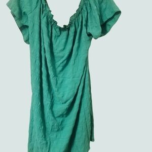 Green Ruffled Short Sleeve Dress
